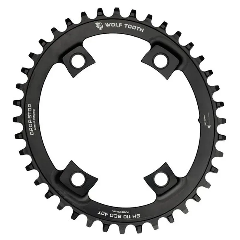 Wolf Tooth Elliptical 96 BCD Chainring - 30t 96 Asymmetric BCD 4-Bolt Drop-Stop A For Shimano XT M8000 And SLX M7000 Cranks Black