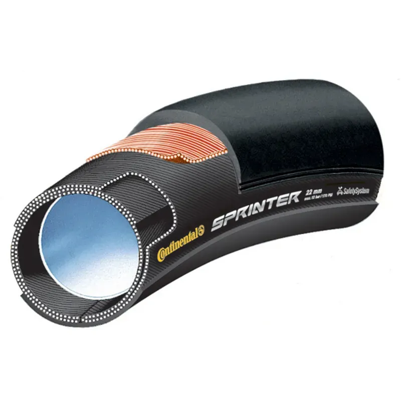 Continental Sprinter Tire - 700 X 22 Tubular Folding Black BlackChili SafetySystem Breaker Black 700 x 22